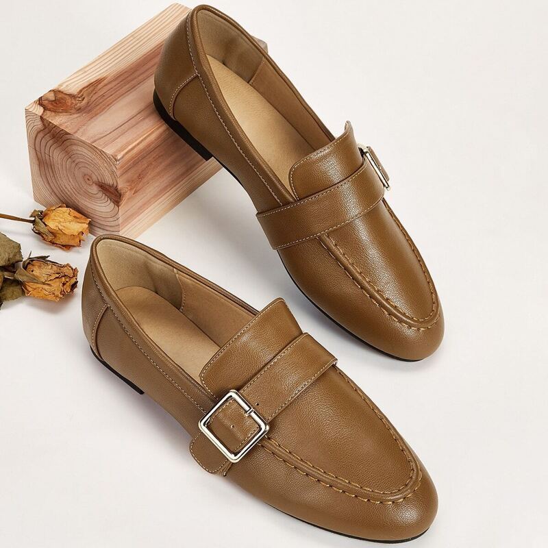 

Buckle Detail Slip On Flats, Khaki