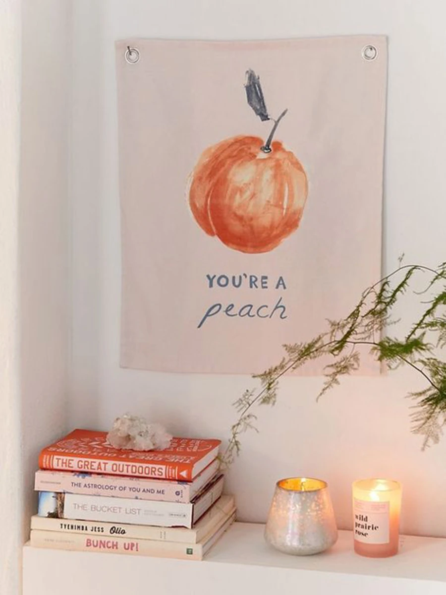 Tapiz con estampado de melocotón, decoración de habitación, banderas para habitación, decoración de pared, decoración del hogar, artículos para la habitación - Multicolor - Ver 1