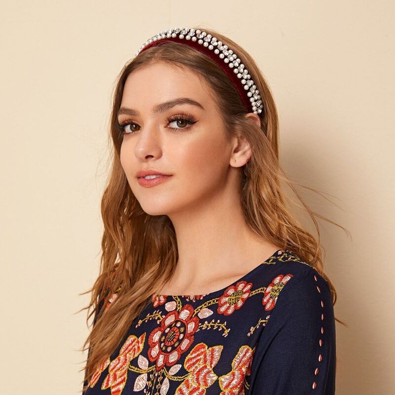 

Faux Pearl Decor Headband, Burgundy