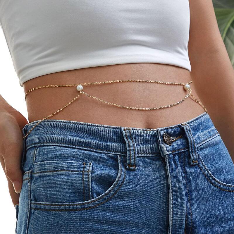 

Faux Pearl Decor Body Chain 1pc, Gold