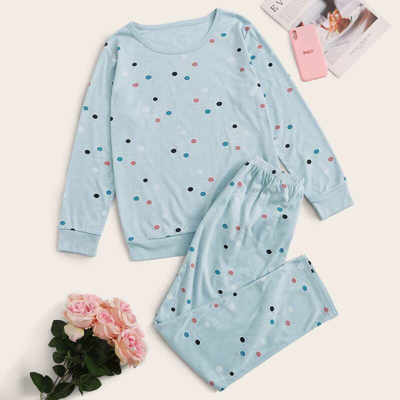 

Polka Dot Pajama Set, Blue