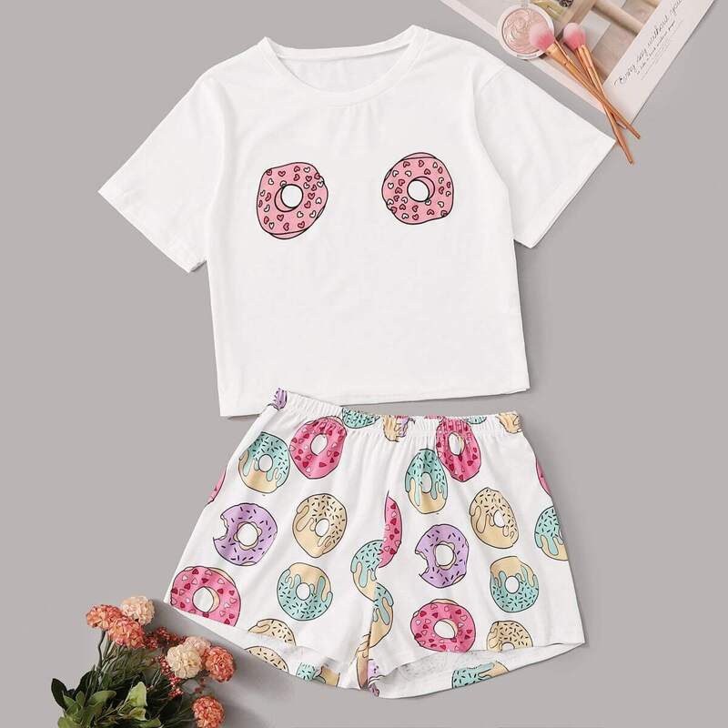 

Donut Print Pajama Set, Multicolor
