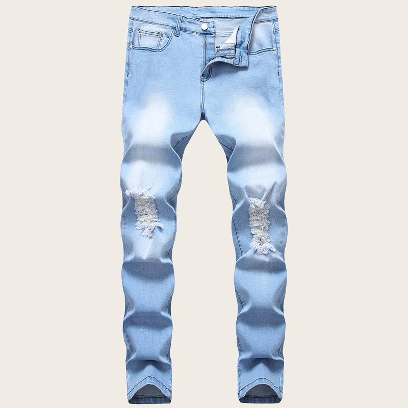 

Guys Ripped Button Fly Washed Jeans, Blue