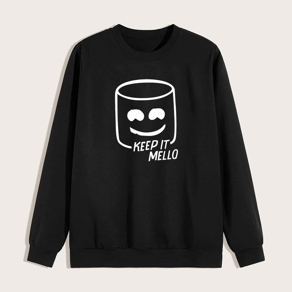 

Guys Letter & Cartoon Print Sweatshirt, Black