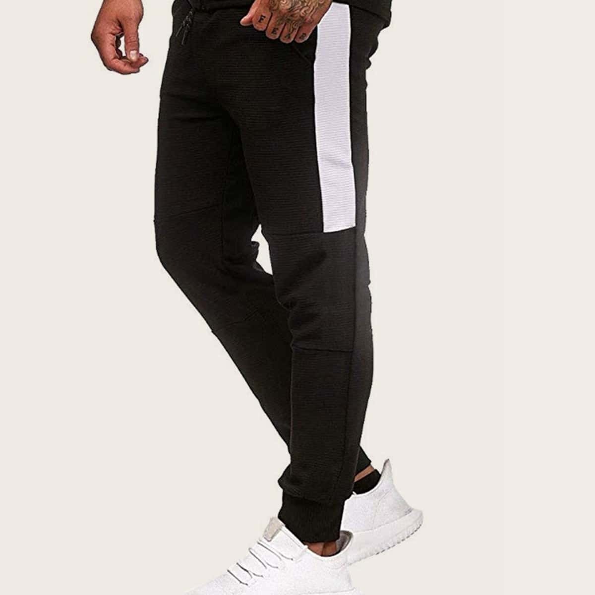 

Guys Contrast Panel Drawstring Waist Sweatpants, Black