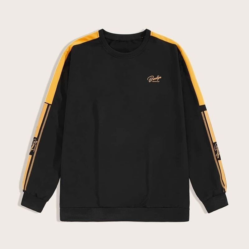 

Guys Letter Print Round Neck Sweatshirt, Black
