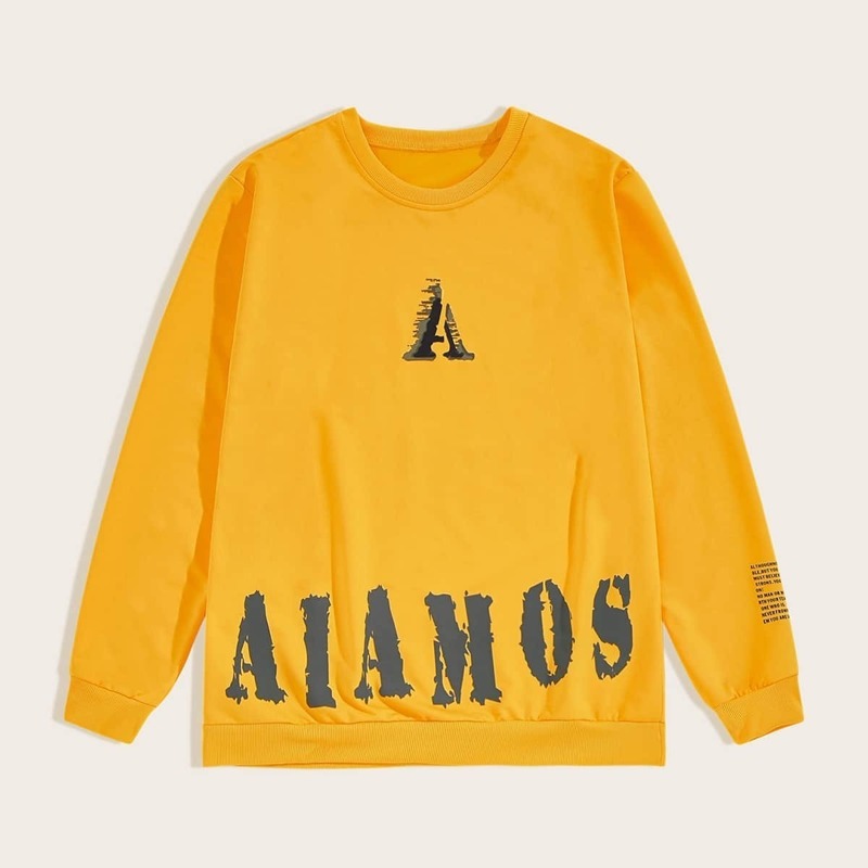 

Guys Letter Print Round Neck Sweatshirt, Bright