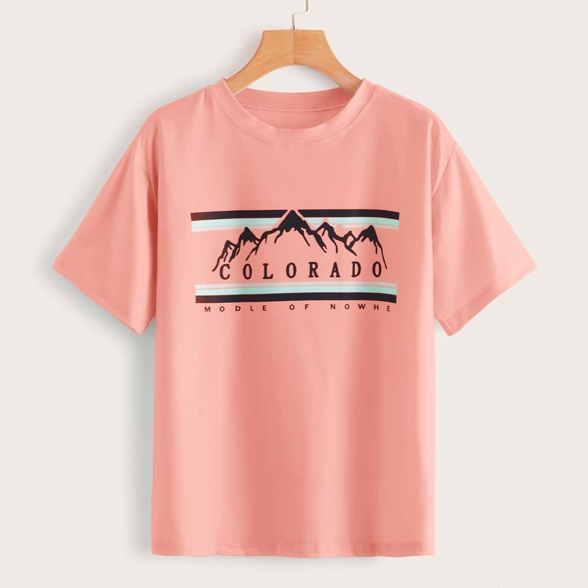 

Letter And Mountain Print Tee, Pink