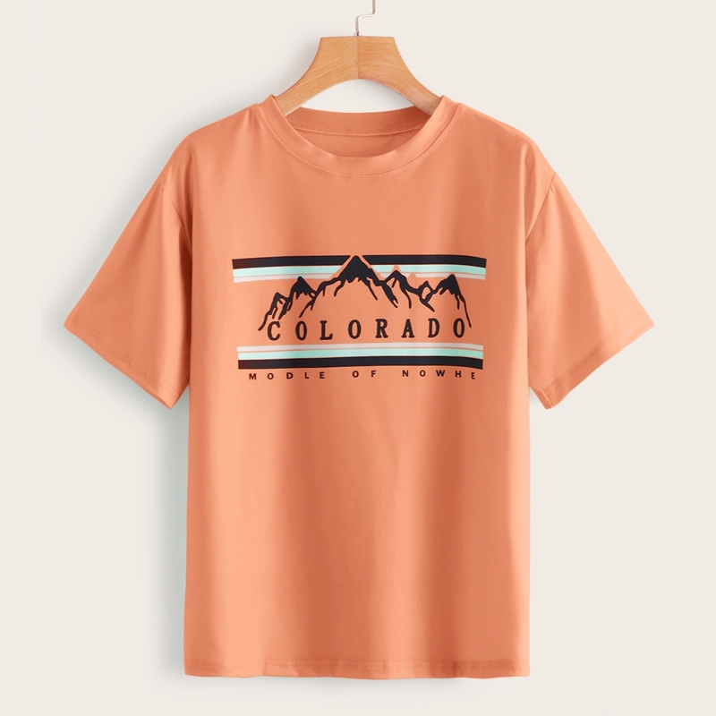

Letter And Mountain Print Tee, Orange