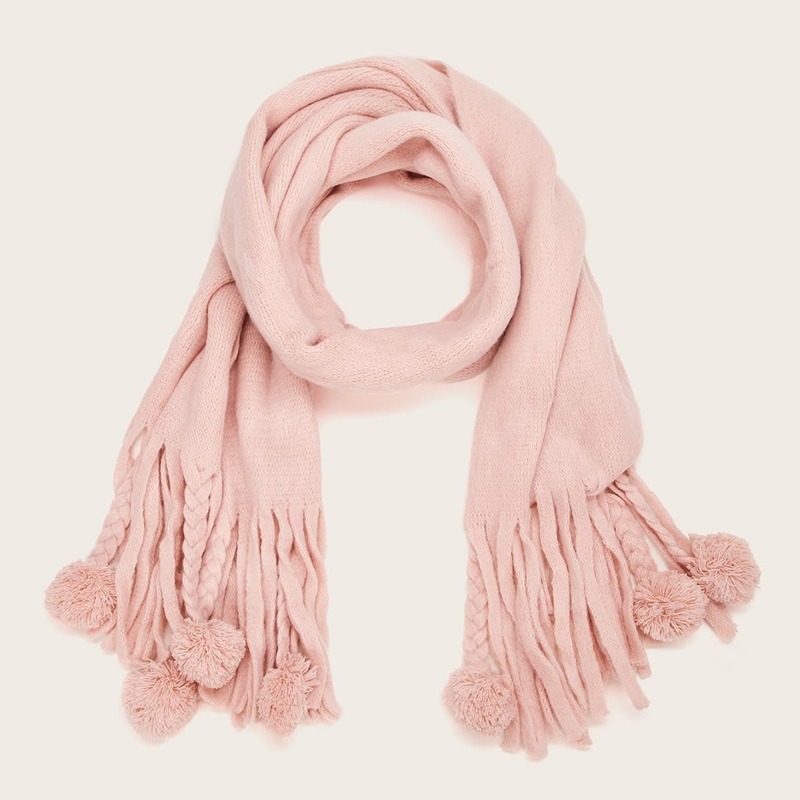 

Pom Pom Tassel Decor Scarf, Pink