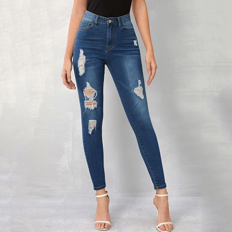 

Ripped Detail Skinny Jeans, Blue