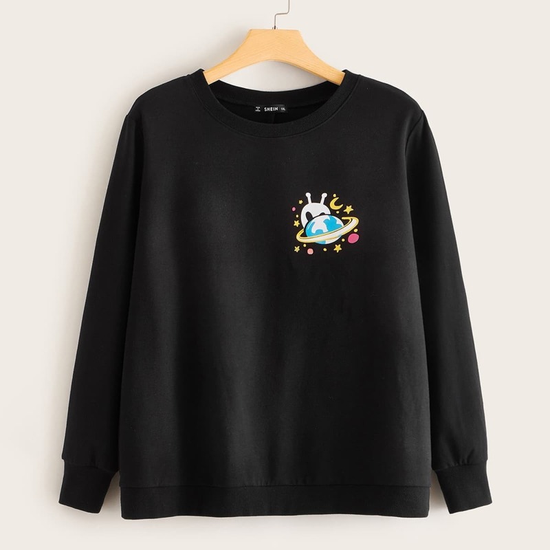 

Plus Graphic Print Pullover Without Bag, Black
