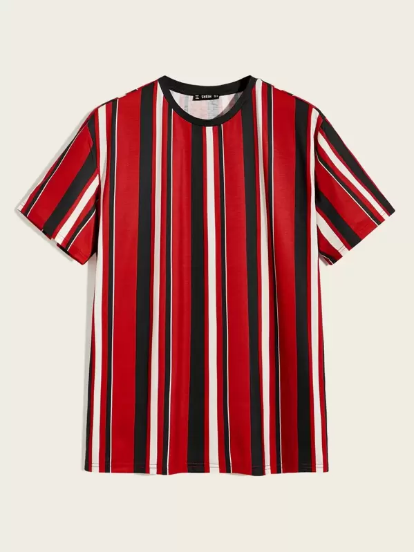 Camiseta de hombres de color combinado de rayas de cuello en Camisa de hombres de color combinado de cuello en contraste