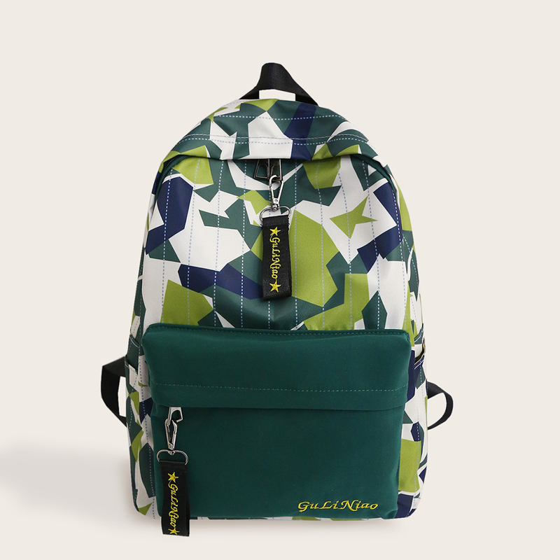 

Geometric Print Pocket Front Backpack, Multicolor