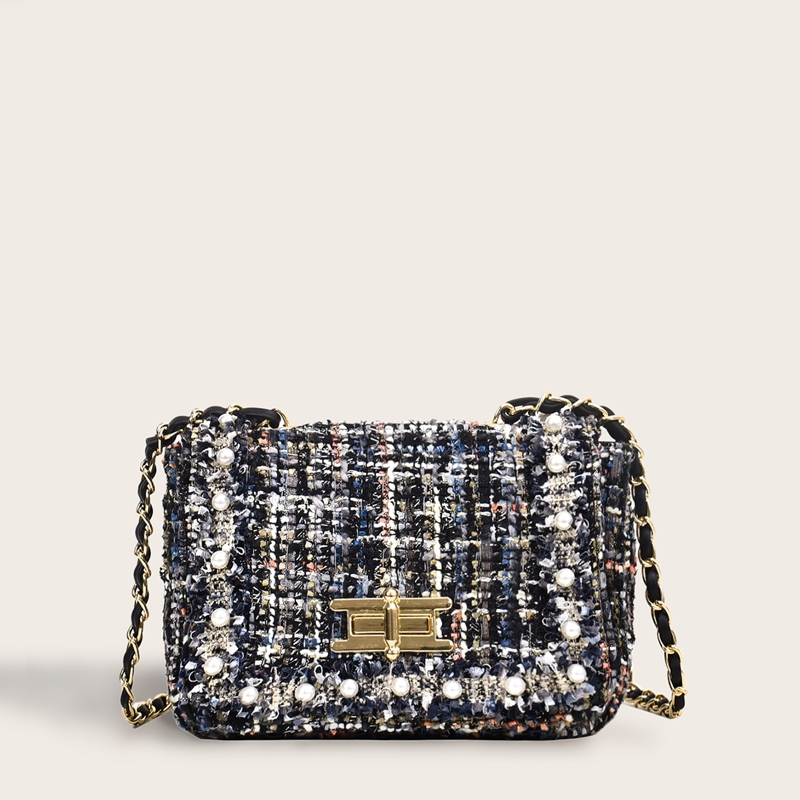 

Faux Pearl Decor Tweed Chain Bag, Multicolor