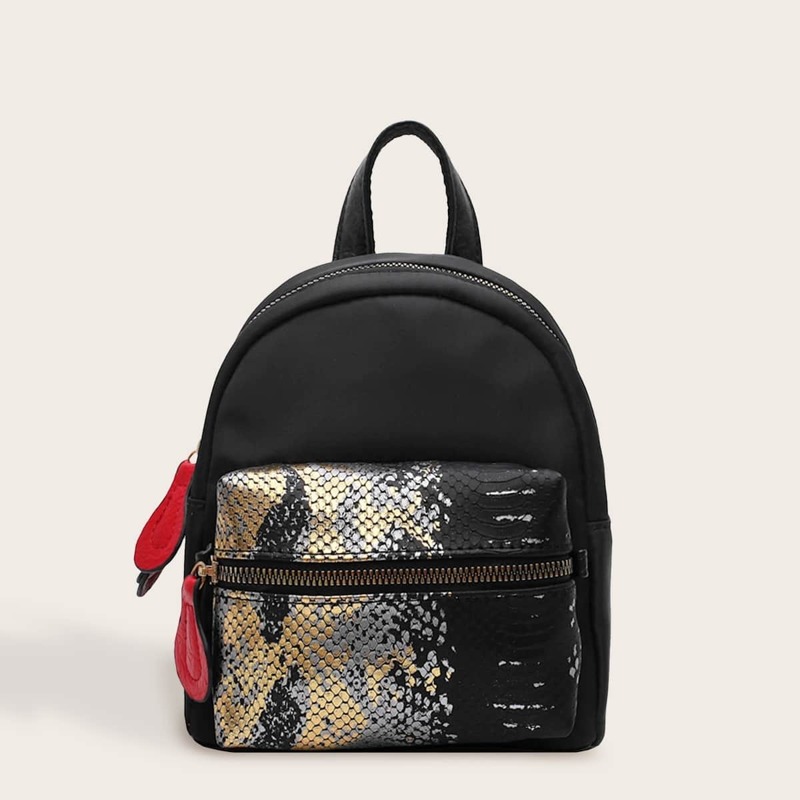 

Snakeskin Print Pocket Front Backpack, Multicolor