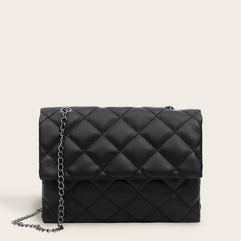 

Quilted Flap Chain Crossbody Bag, Black