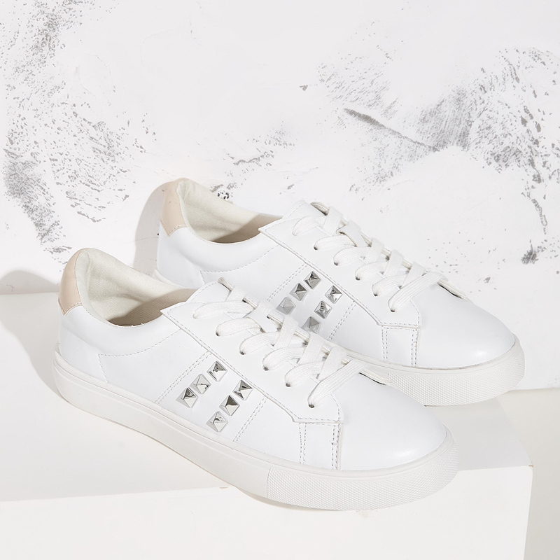 

Studded Decor Lace-up Front Sneakers, White