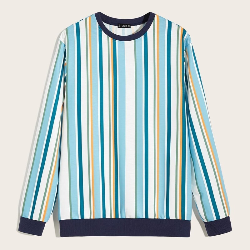 

Guys Contrast Neck Striped Pullover, Multicolor