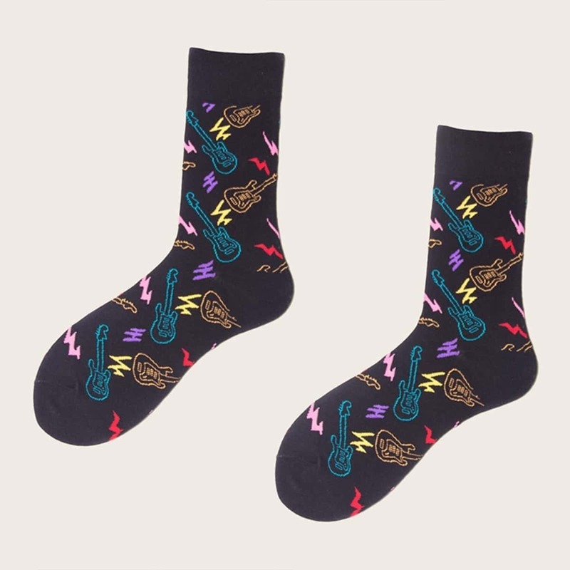 

Guys Guitar Pattern Socks 1pair, Multicolor