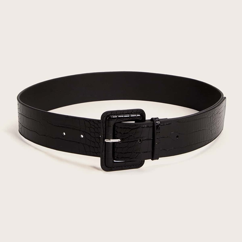 

Croc Pattern Buckle Belt, Black