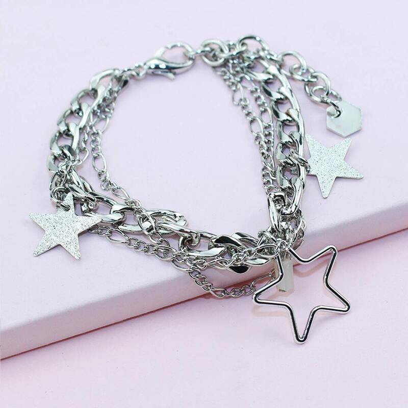 

Star Charm Layered Chain Bracelet 1pc, Silver
