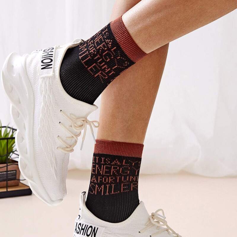 

Letter Pattern Socks 1pair, Multicolor