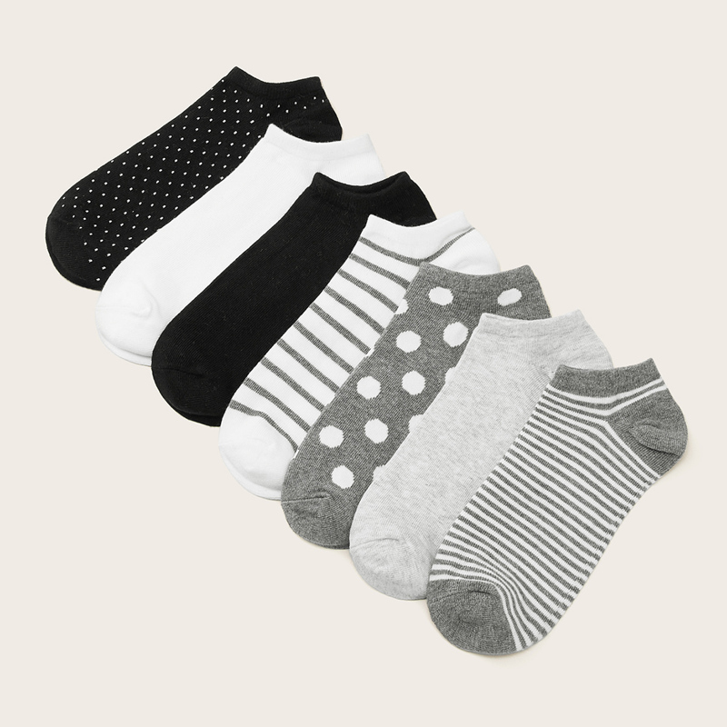

Striped & Polka Dot Pattern Socks 7pairs, Multicolor