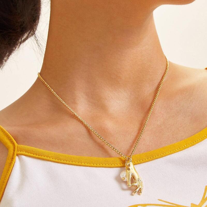 

Gesture & Faux Pearl Charm Pendant Necklace, Gold