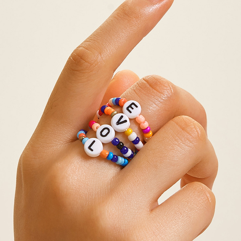 

Letter Love Design Colorful Bead Ring Set 4pcs, Multicolor