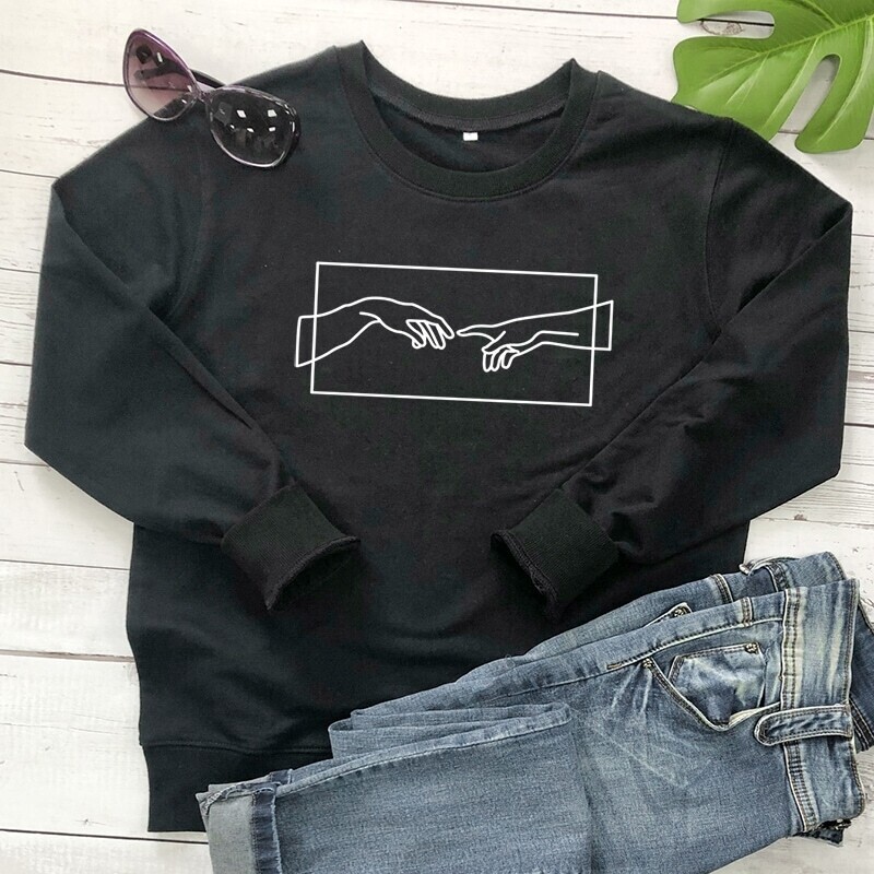 

Round Neck Gesture Graphic Sweatshirt, Black