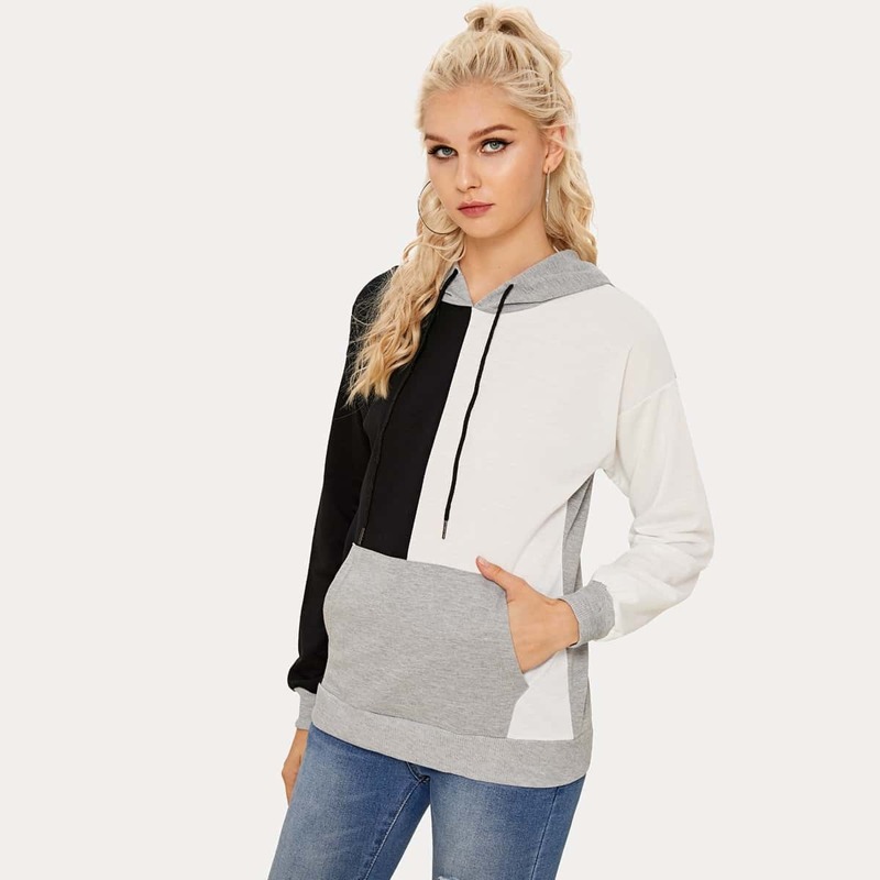 

Drawstring Hoodie Colorblock Sweatshirt, Multicolor