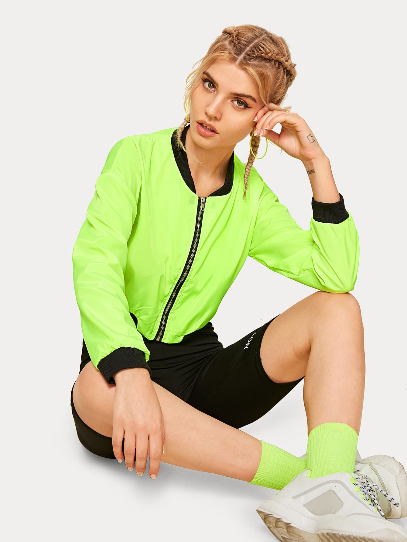 neon green crop jacket
