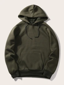 Manfinity Men Solid Hooded Sweatshirt - Army Green - View 1