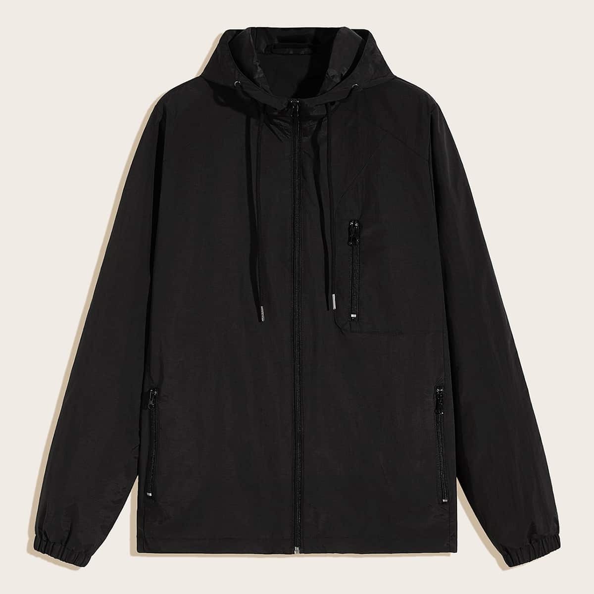 

Guys Drawstring Hooded Windbreaker Jacket, Black
