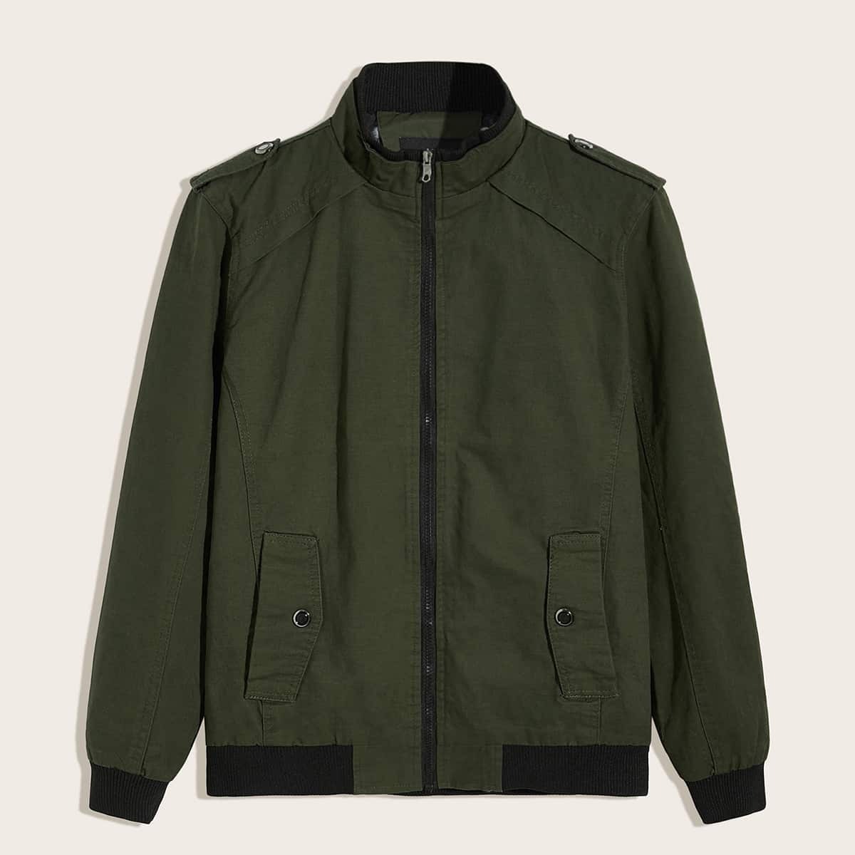 

Guys Zip Up Contrast Binding Jacket, Army green