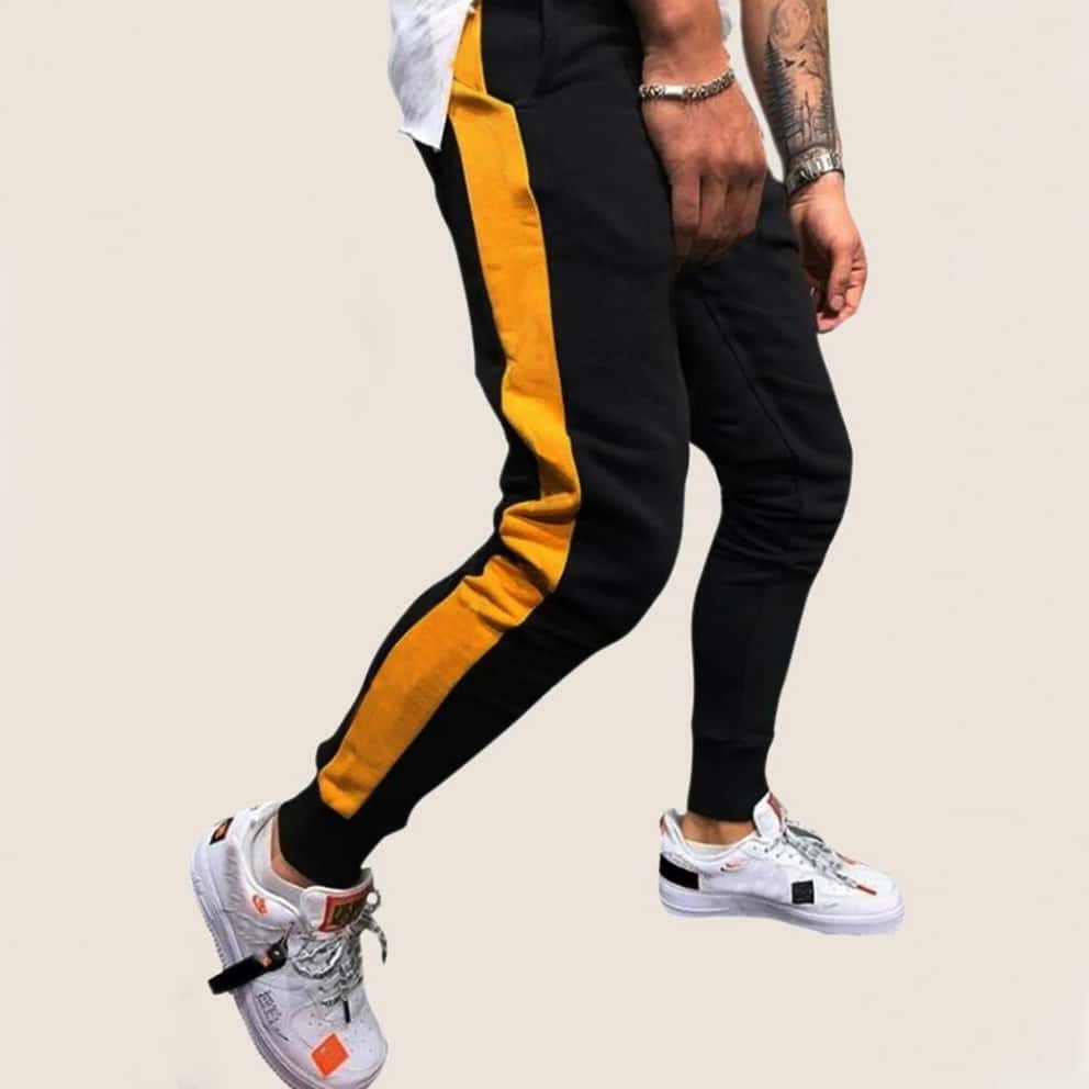 

Guys Contrast Panel Drawstring Sweatpants, Black