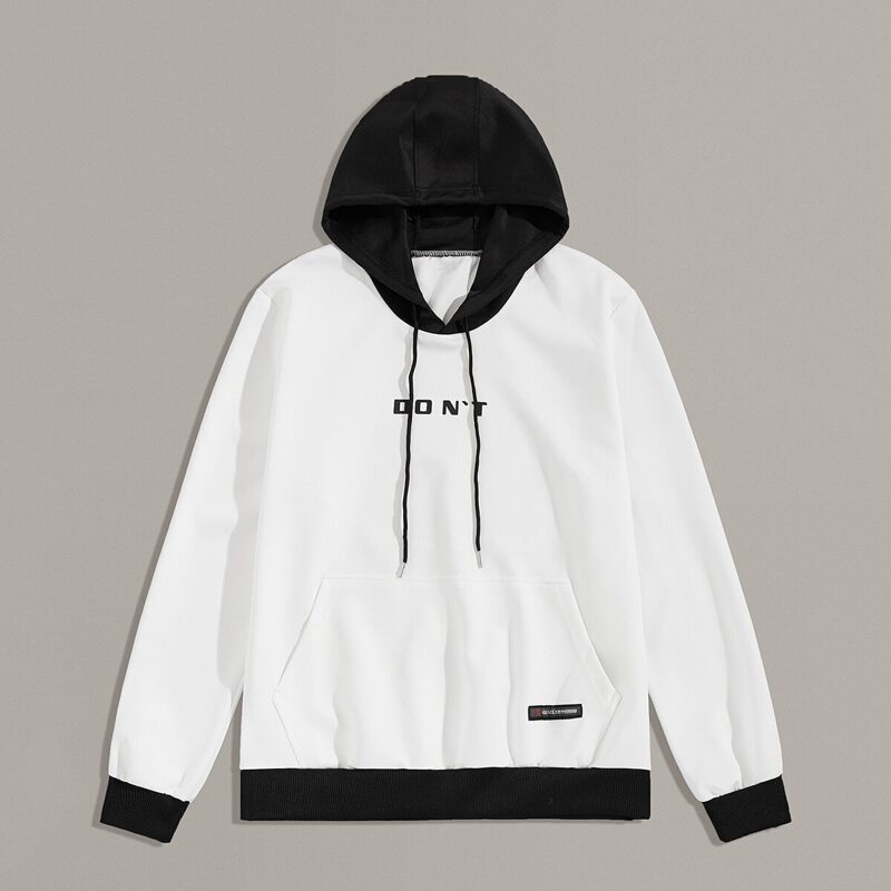 

Guys Contrast Binding Letter Print Hooded Sweatshirt, White