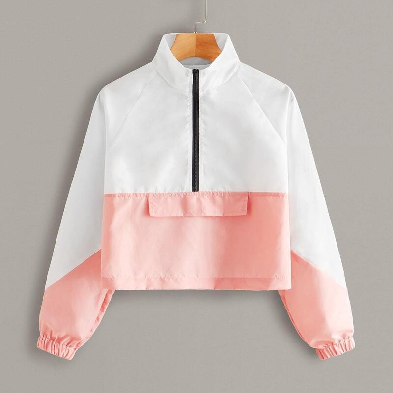 

Half Placket Cut And Sew Windbreaker Jacket, Multicolor