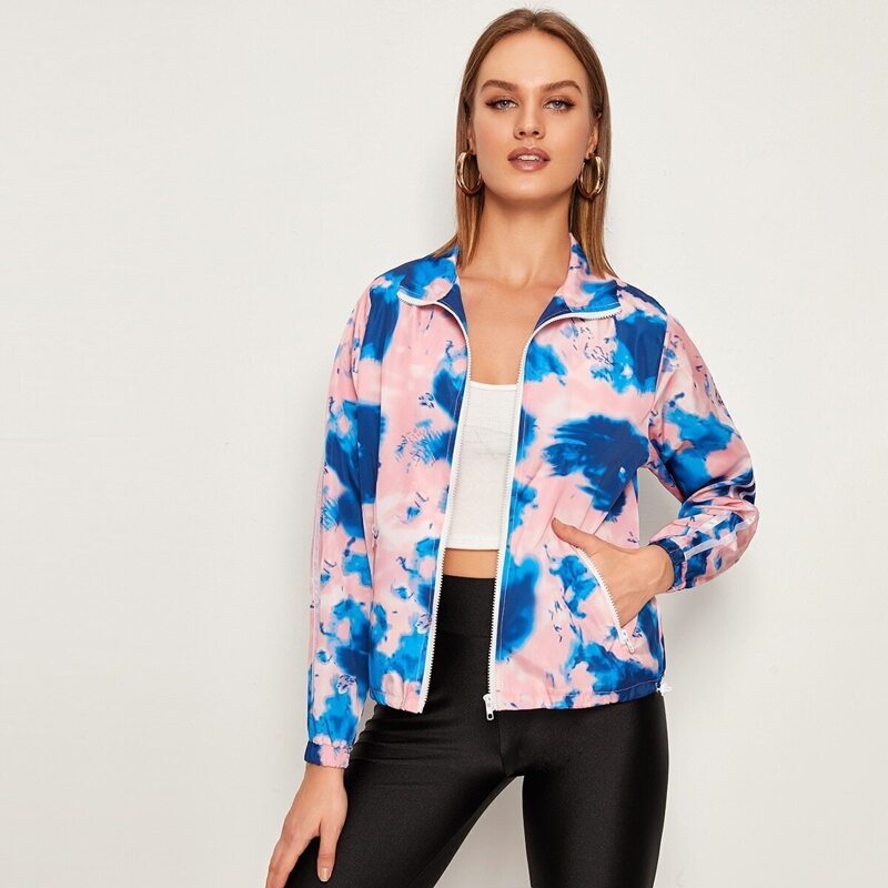 

Tie Dye Striped Side Zipper Pocket Jacket, Multicolor