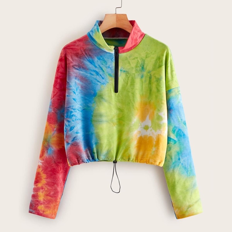 

Half Placket Tie Dye Drawstring Hem Sweatshirt, Multicolor