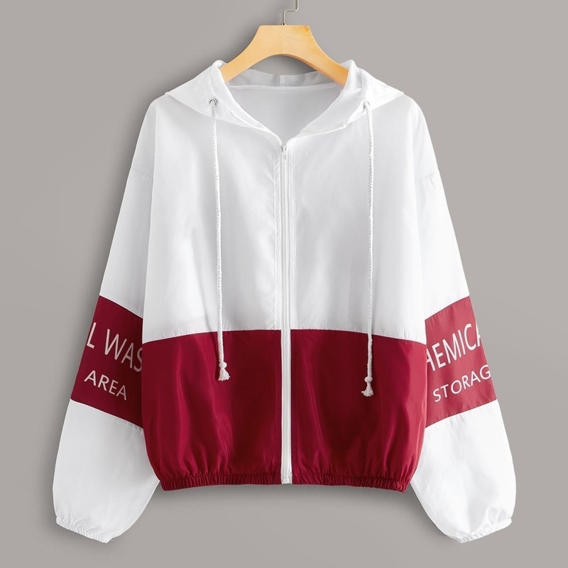 

Colorblock Letter Print Windbreaker Jacket, Multicolor