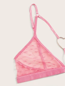 心形圈捆綁式透明內衣褲套裝 - 粉色 - 查看 4