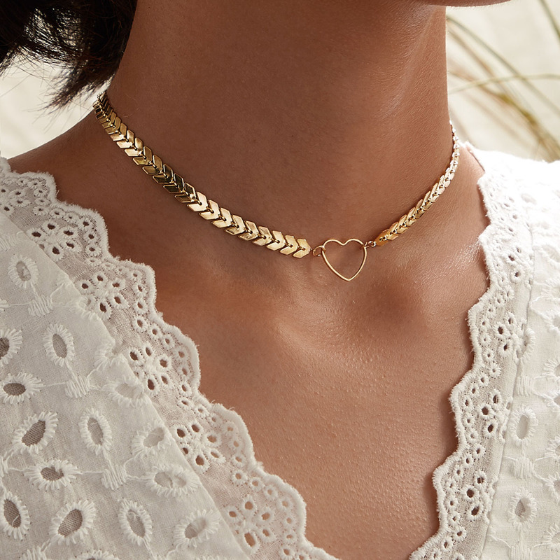

Open Heart Charm Arrow Chain Necklace 1pc, Gold