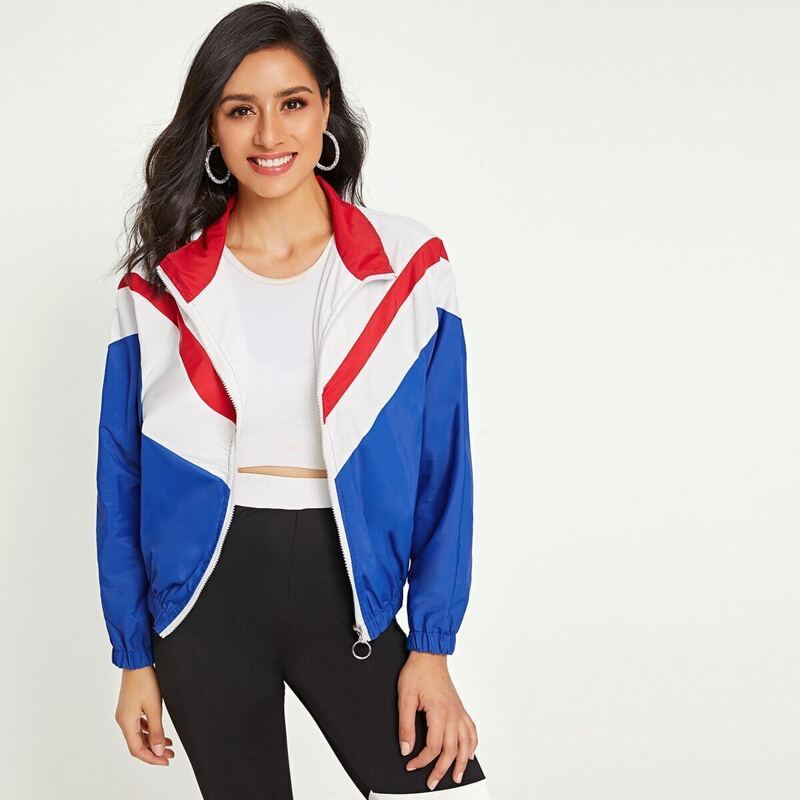 

Cut And Sew Chevron Pattern Windbreaker Jacket, Multicolor