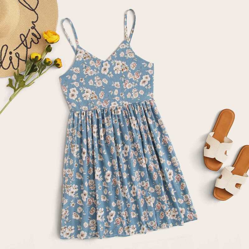 

Floral Print Cami Mini Dress, Blue