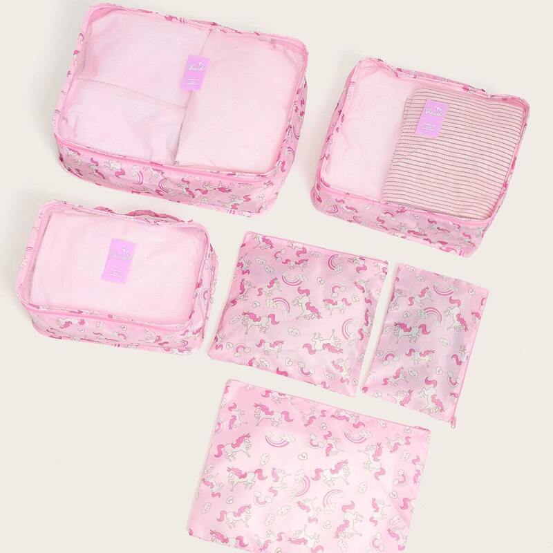 

Unicorn Print Travel Storage Bag Set 6pcs, Pink