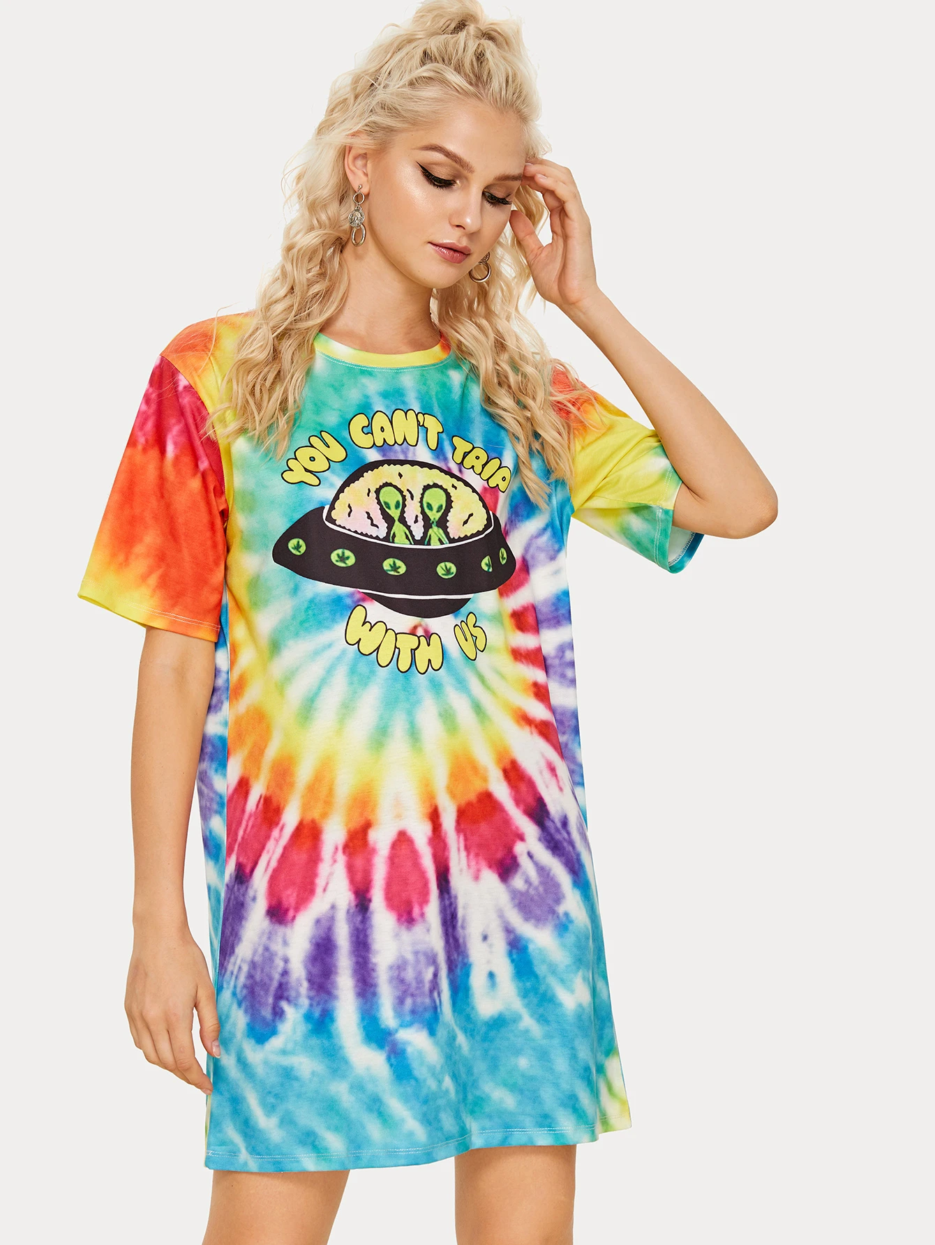 Alien print tie dye tee dress Clearance