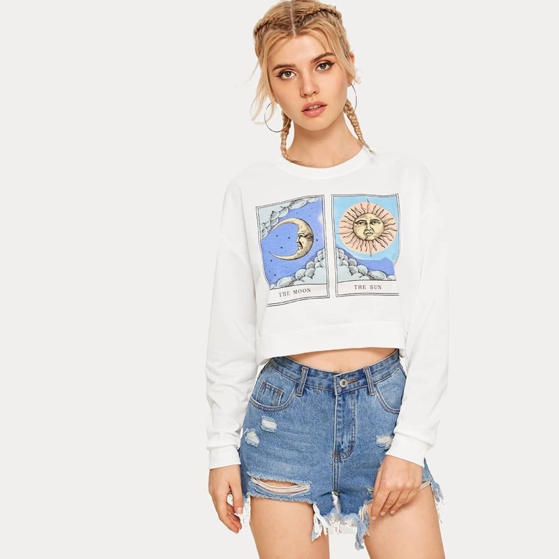 

Sun And Moon Print Crop Sweatshirt, White