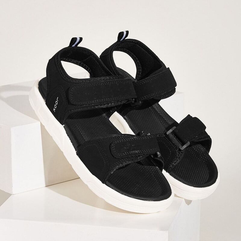Guys Open Toe Velcro Strap Sandals, Black